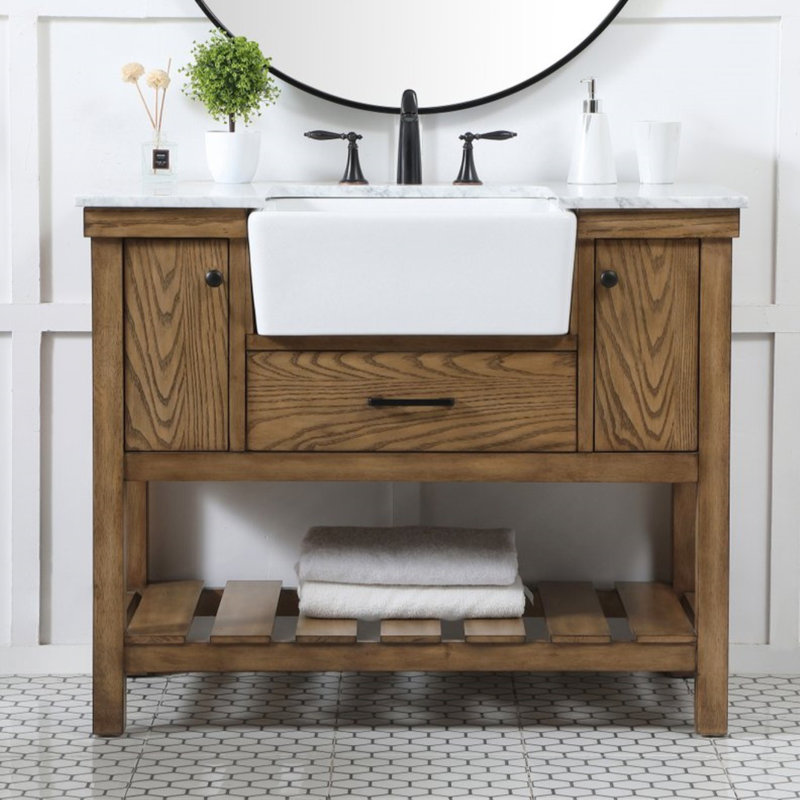 Pelaghia 42 " W Freestanding Standard Free Standing 1 Single Vanity Bathroom Vanity With Marble Top, Driftwood