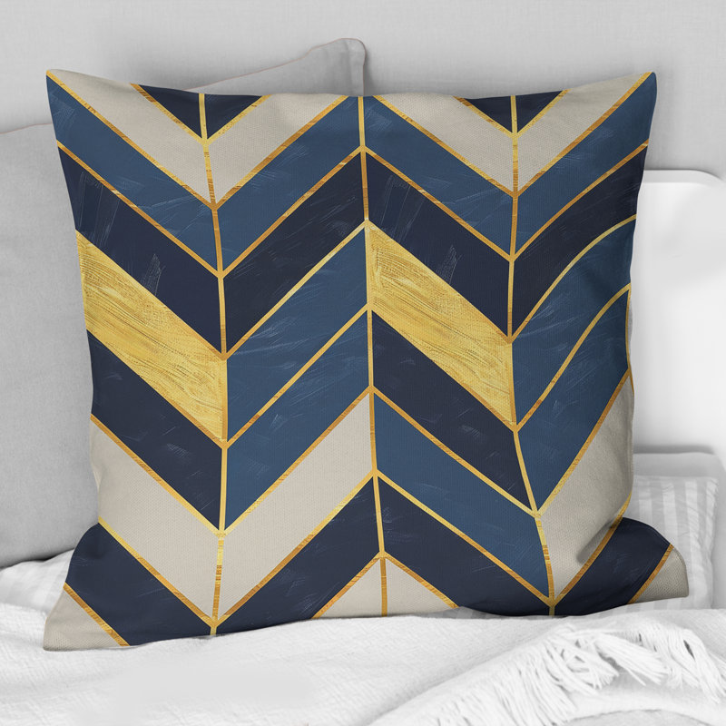 Coussin Mid-Century à chevrons bleu marine I, H 16 po x l 16 po