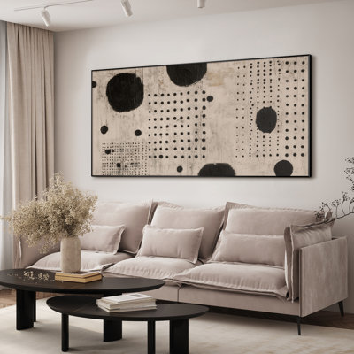 Neutral Tones Abstract Dot Pattern Wall Art, Black Textured Modern Artwork for Living Room Bedroom Decor,Home Decor Extra Large Framed Wall Art Print (Framed Assembly Required)