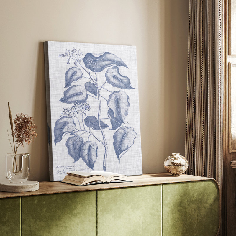 Marine et lin botanique - Cavas enveloppés de galerie, H 18 po x l 12 po