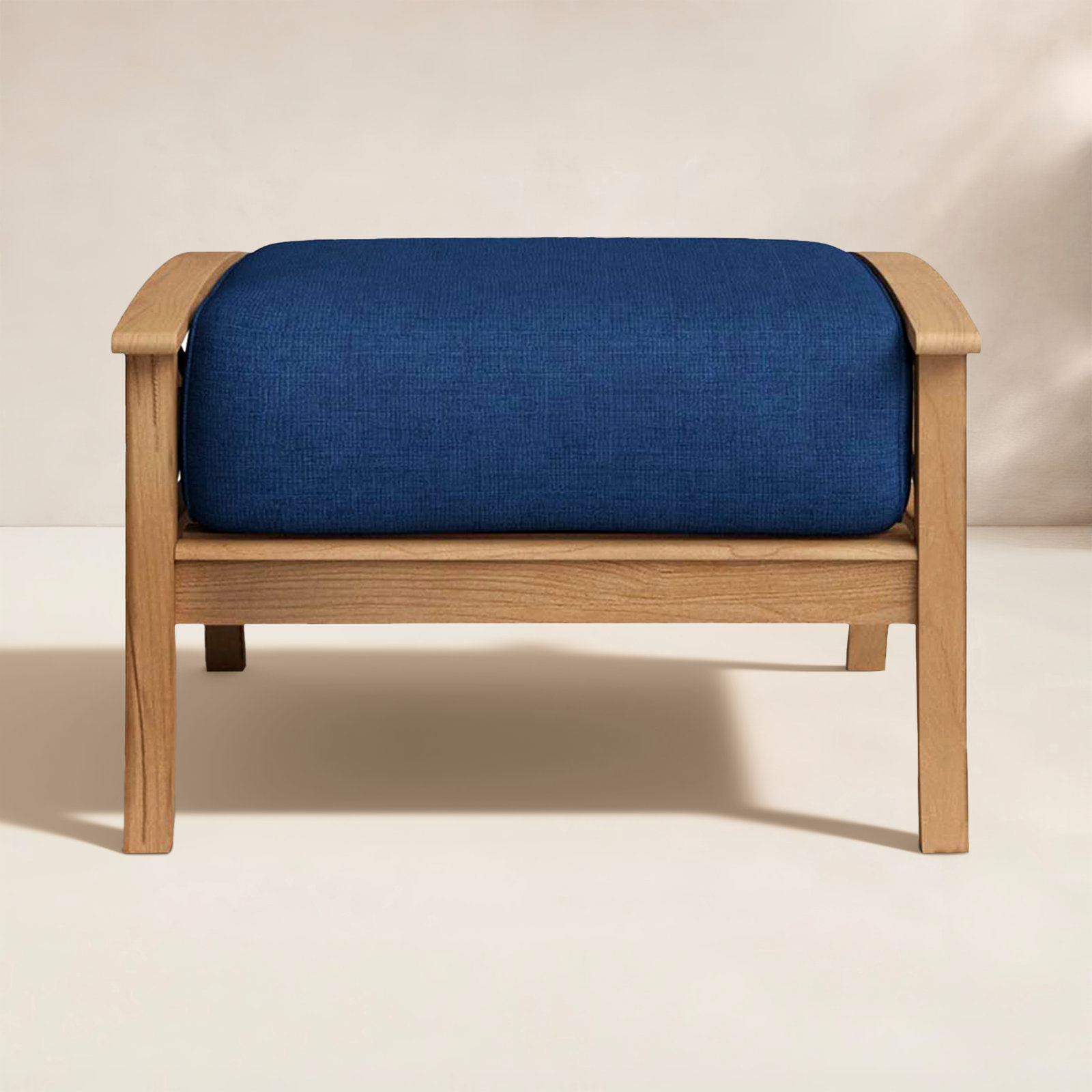 Brunswick Teak Patio Ottoman, Navy Performance Olefin, Natural