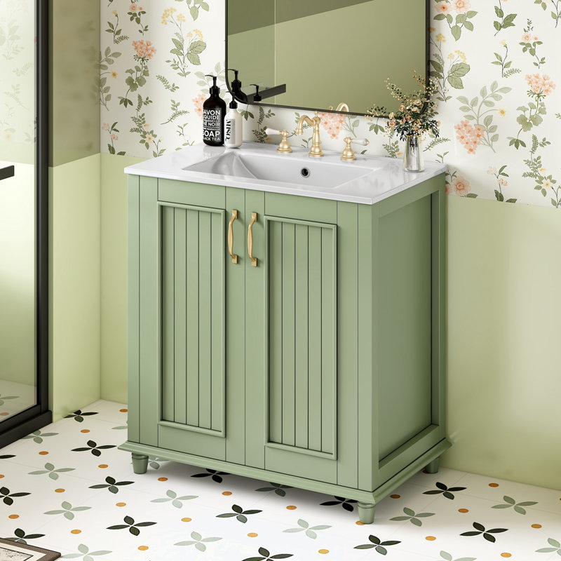 Bathroom Vanity with Ceramic Sink, Hidden Drawer