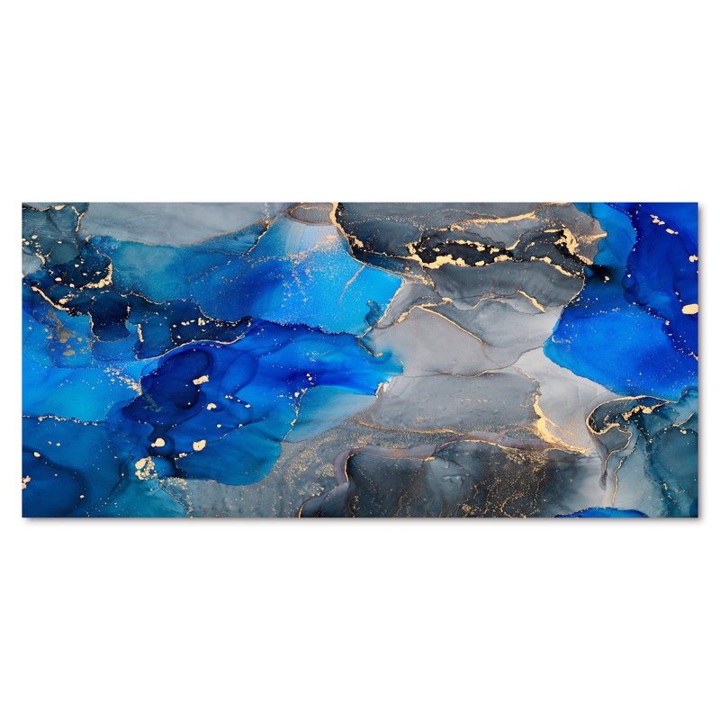 «Blue Luxury Abstract Fluid Art XV», reproduction sur toile, H 28 po x l 60 po x P 1,5 po, Toile tendue