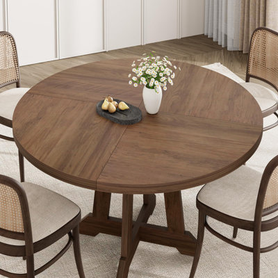 Table de salle à manger ronde de 47 pouces pour 4 à 6 personnes, table de cuisine en bois avec pieds croisés robustes, table de salle à manger de style maison de campagne, coin repas, Phoebe Nanmu