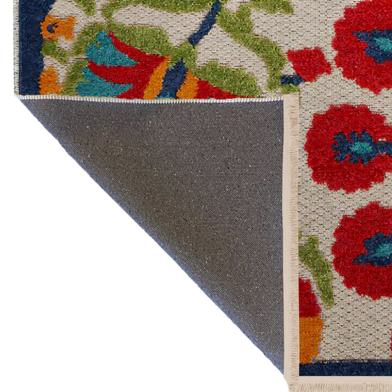 Tapis décoratif multicolore à motifs floraux et roses, Rectangle 5 pi 1,02 po x 7 pi 6,55 po