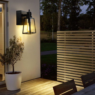 1-Light Glass Outdoor Wall Light Dusk to Dawn Motion Sensor Outdoor Light with GFCI Outlet, Matte Black