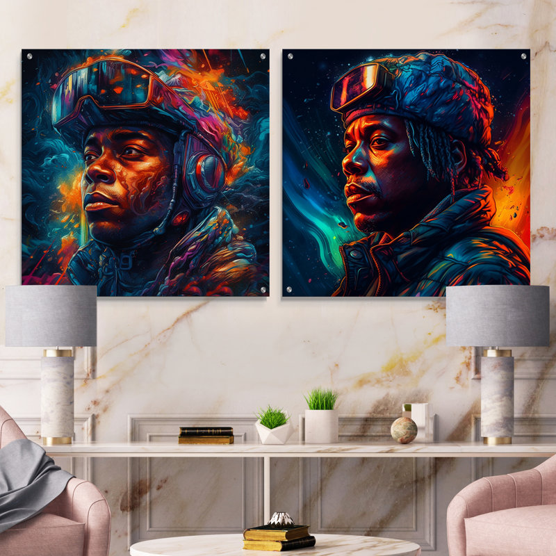 «Light Years In Color I - Men», ensemble d'art mural en acrylique sur verre, H 16 po x l 33 po