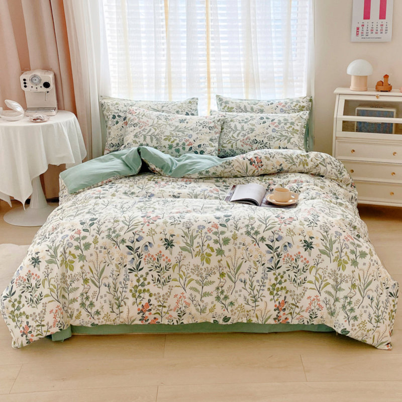 Ensemble de housse de couette réversible en coton à imprimé floral Luxury, Housse de couette simple très longue et 2 taies d