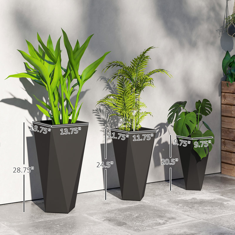 Pot à fleurs en métal, H 28,75 po x l 24,5 po x P 20,5 po, Gris