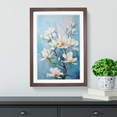 Magnolia Flower Action Painting - Single Picture Frame Print on Wood
