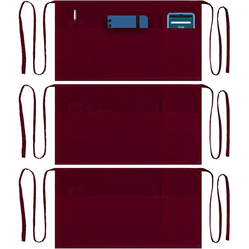  Paquet de 2 tabliers de service marron avec 3 poches et sangles de taille longue Dreamology, Marron, Paquet de 3