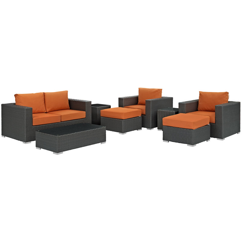 Ensemble modulaire d'extérieur en rotin 8 pièces Modway, Toile Sunbrella® toscan