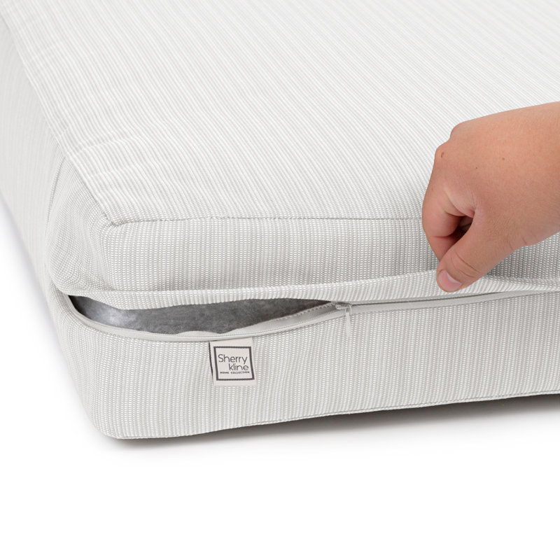 Knife Edge Seat Cushion With Zipper Closure And Knife Edge, Plain Back Cushion, With White Polyester Padded Fill., Eggshell
