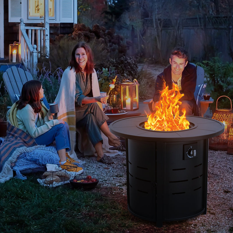 Table de foyer d'extérieur au propane ronde 30 po x H 25 po 50 000 MAIS avec couvercle et couvercle