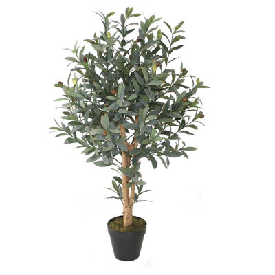 Arbre vert olive et brun 40 po avec feuillage dans un pot noir 40 po