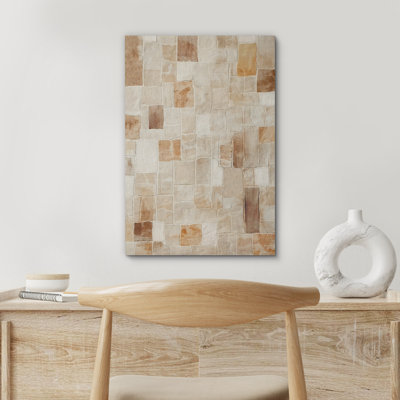 Faux Texture Abstract Rectangle Pictures, Beige Tan Brown Neutral Artwork, Bedroom Decor