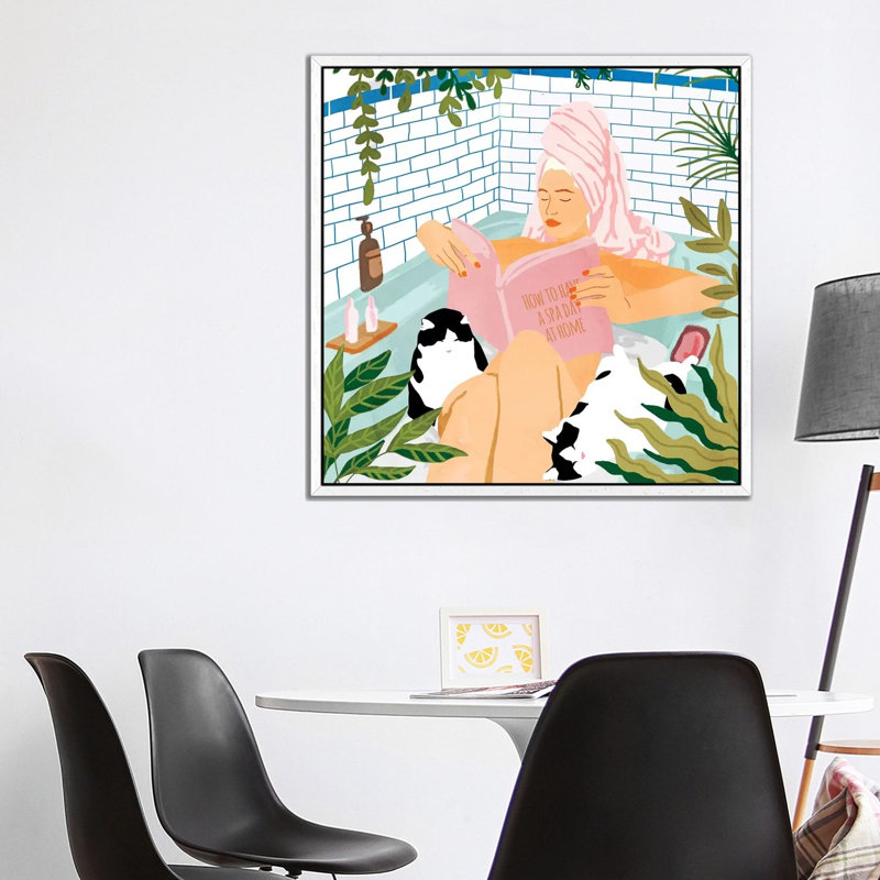 How To Have A Spa Day At Home - Print on Canvas, 93.98 cm H x 93.98 cm W, White Framed