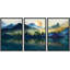"Forêt et lac apaisant, vert, nature sauvage, illustrations, décor moderne, minimal", 3 pièces-100781024-100781025