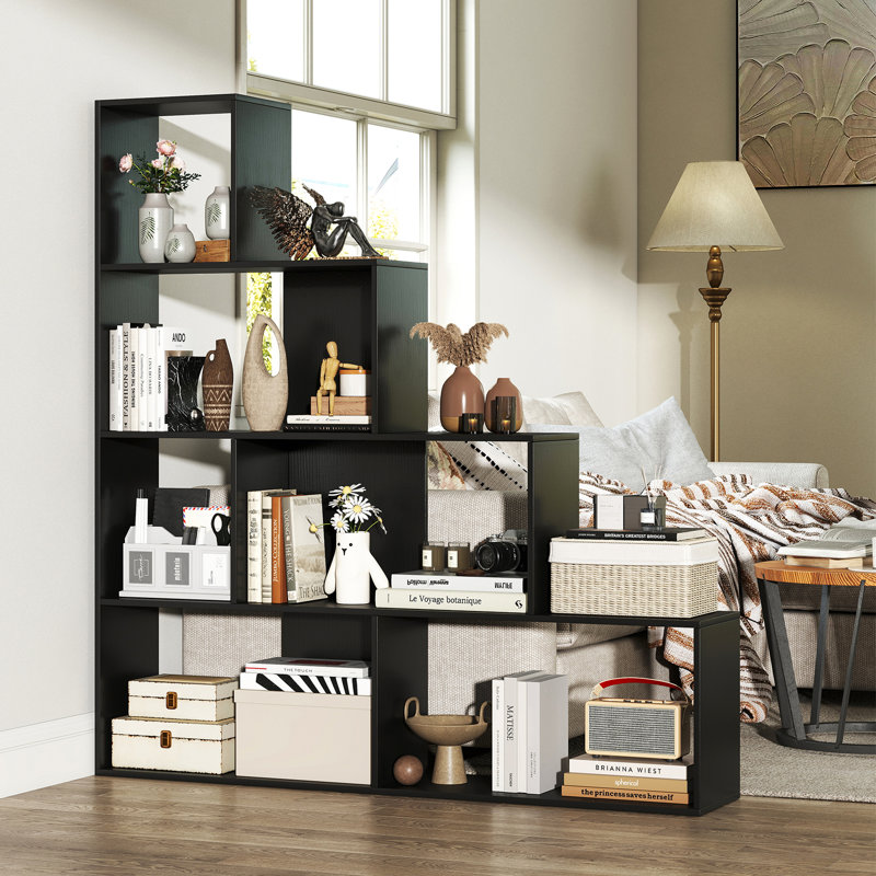 Bibliothèque à 4 niveaux avec 6 cubes de rangement et bibliothèque d'escalier moderne de 64 po de hauteur, 1