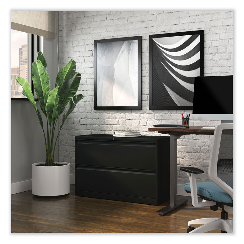 Black Steel 2-Drawer Lockable Lateral File Cabinet