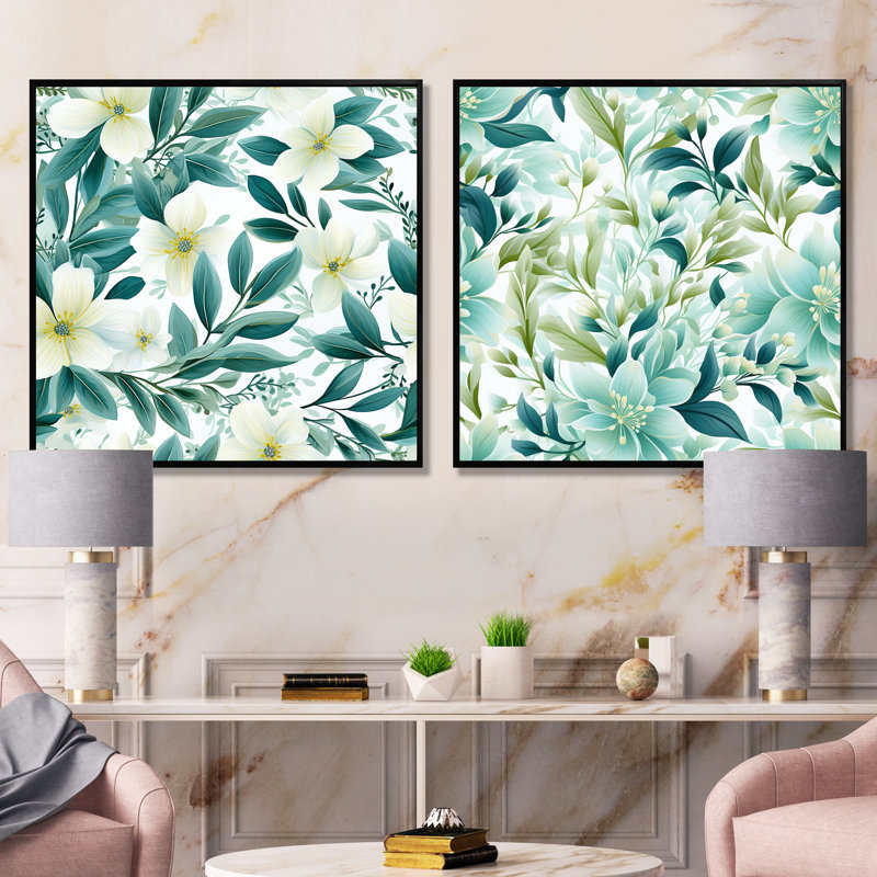 Athenis - ensemble de 2 reproductions d'art sur plantes, H 30 po x l 61 po x P 1 po, Cadre noir
