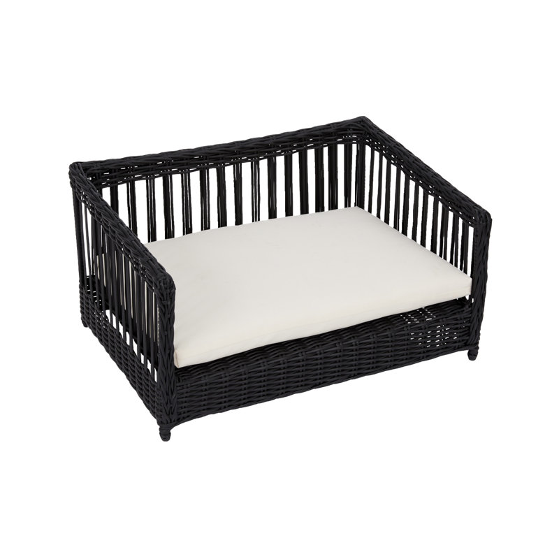 Teamson 66cm Indoor Outdoor Wicker Pet Bed with Washable Cushion, Raised Pet Sofa, Water-Resistant Rattan, Steel Frame for Cats & Small Dogs