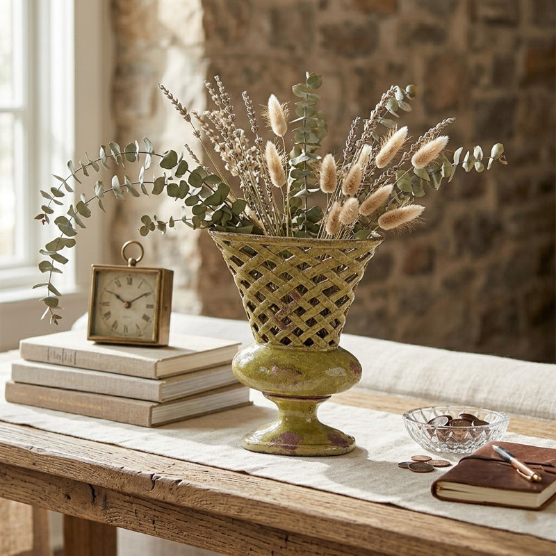 Vase de table en céramique Tankersley, Jaune, H 12 po x l 9,75 po x P 9,75 po
