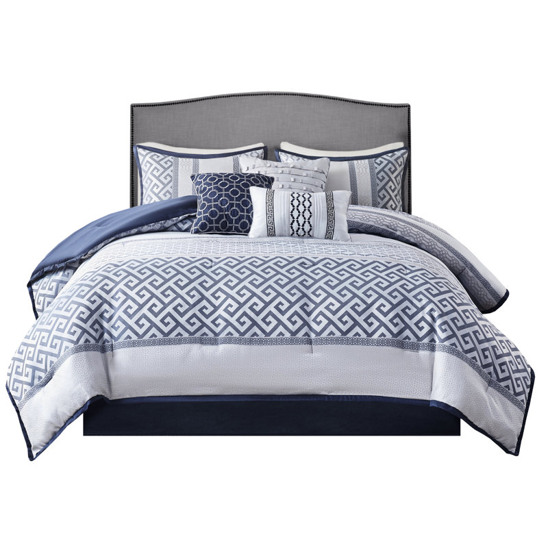 Édredon de luxe très grand bleu marine - 7 pièces avec coussins décoratifs et taies décoratives, Marine