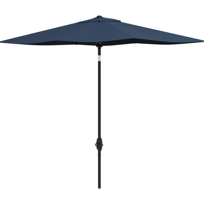 Parasol d'extérieur bleu rectangulaire de 6,5 pi x 10 pi, parasol de table de patio avec manivelle polyvalente, inclinaison à bouton-poussoir et protection 50+ de 10 pi, grand mécanisme et couverture faciles