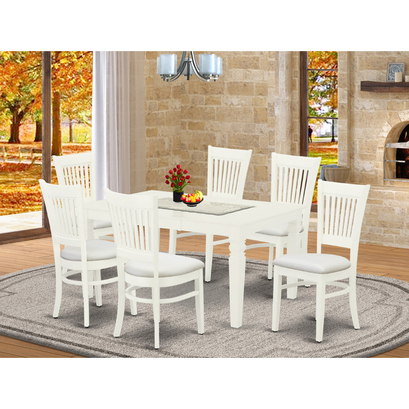 Ensemble de table de salle à manger 7 pièces composé d'une table de cuisine rectangulaire avec rallonge papillon et 6 chaises en lin
