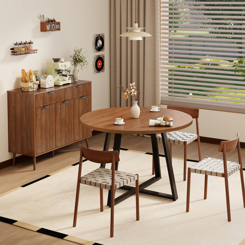 Ensemble de table de salle à manger extensible en noyer pour 6 personnes avec commode cannelée Eads Angela