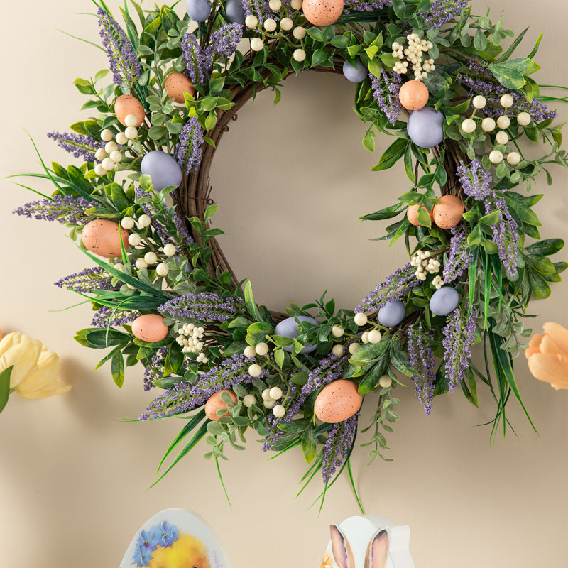 22"D Easter Eggs And  Lavender Wreath