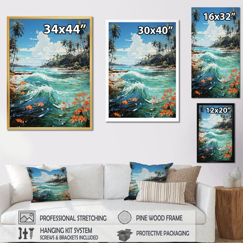 «Batravil Palm Trees Palms III», reproduction sur toile, H 32 po x l 16 po x P 1 po, Cadre photo argenté