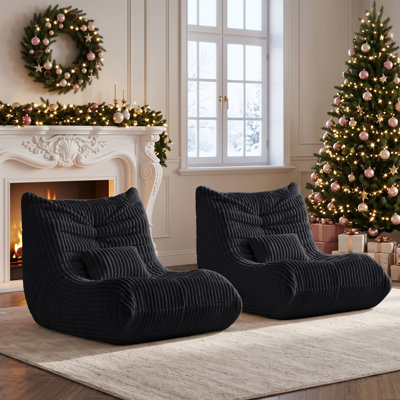 Ensemble de 2 grands poufs poire pour adultes, fauteuil lounge géant sans accoudoirs en velours côtelé, garni de mousse à mémoire de forme, canapé de sol confortable pour chambre, salon ou salle de jeux.