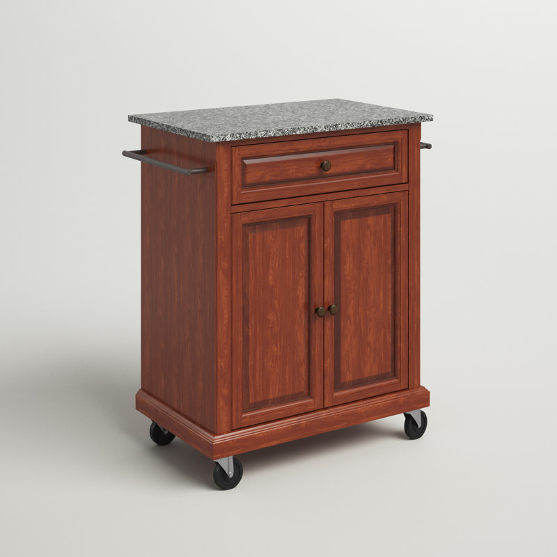 Chariot de cuisine portable avec plateau en granite Hedon, Cerisier classique