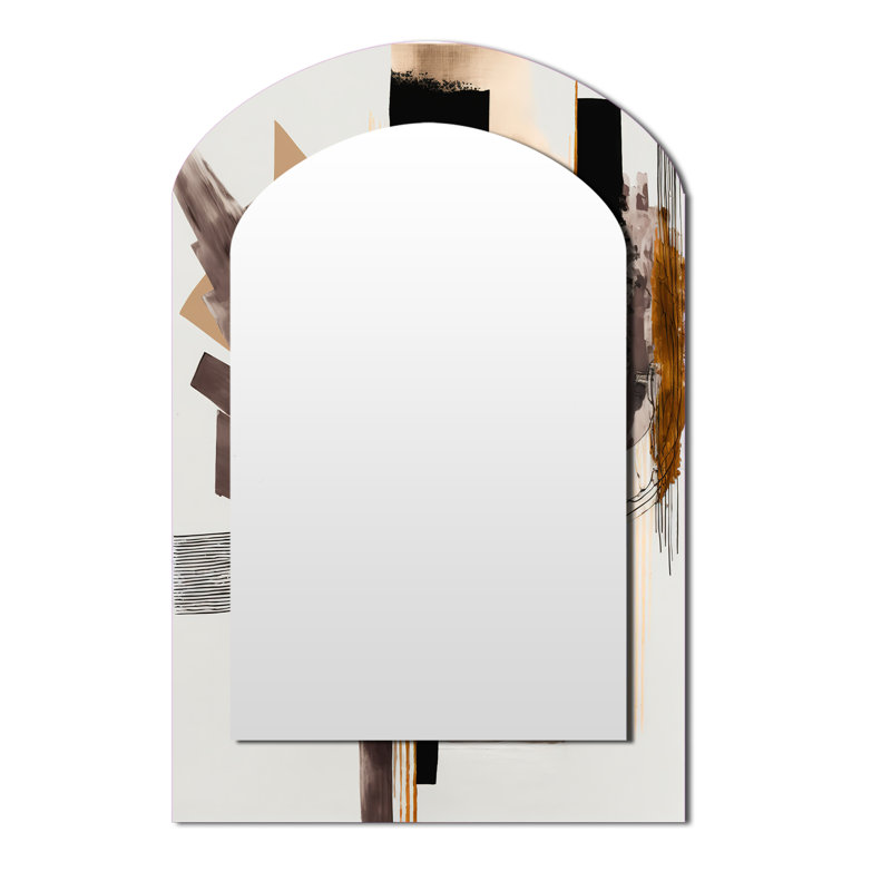 Warm Watercolor Abstract I - Abstract Arch Wall Mirror, Black Asymmetrical Decorative Mirror, Printed Metal Art, 43" x 33"