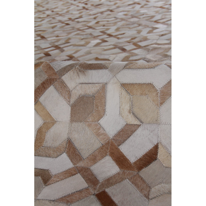 Natural Hide Cowhide Geometric Area Rug, Rectangle 5' x 8'