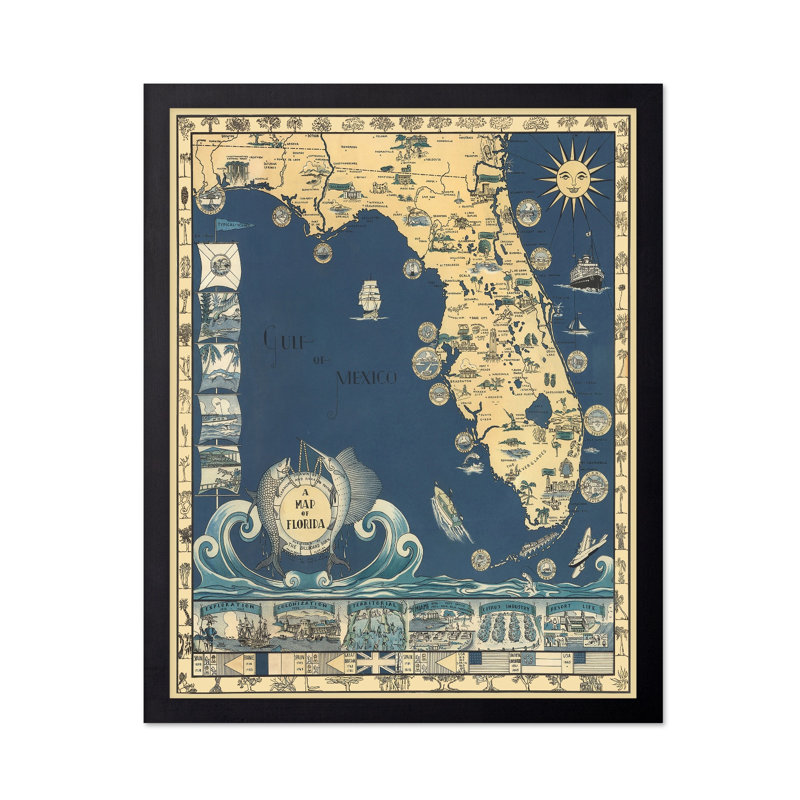 Carte illustrée de la Floride, H 16 po x l 20 po, Affiche, Sans cadre