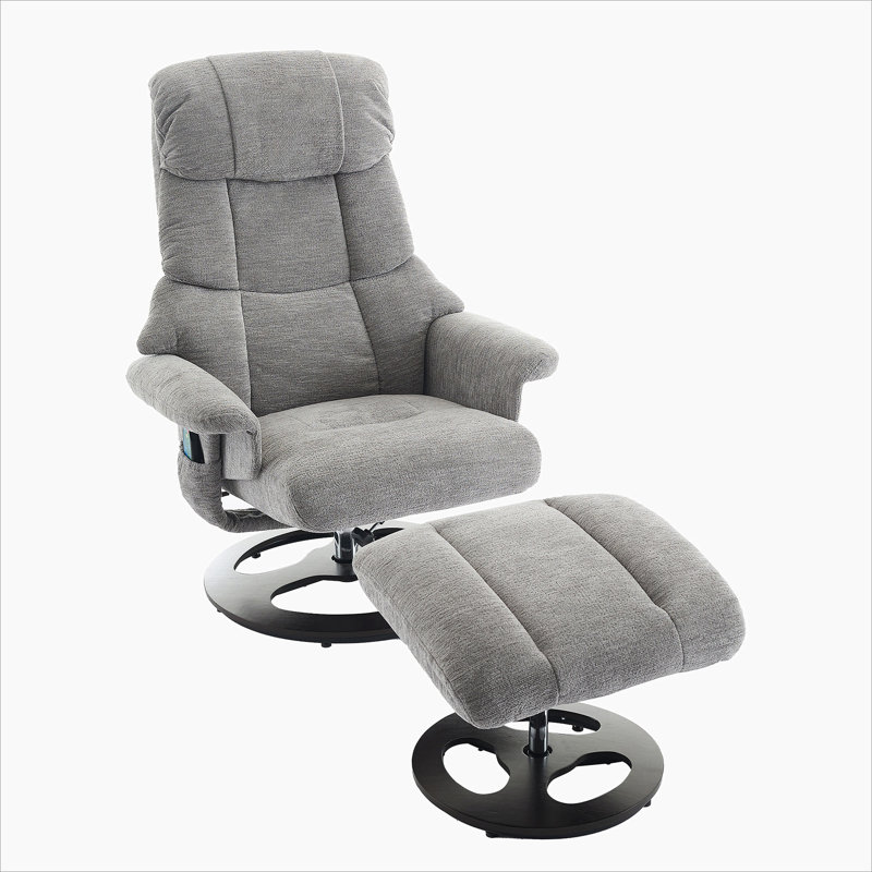 Brian 360° Swivel Chenille Massage Recliner Chair with Ottoman, Gray