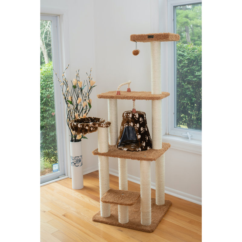 Beige and Brown Sisal Carpet Cat Tree Tower