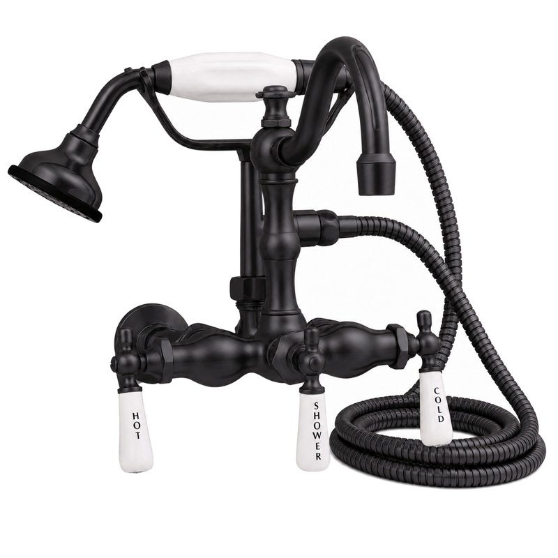 Wall Mount Tub Faucet Lever with Handheld, Satin Black