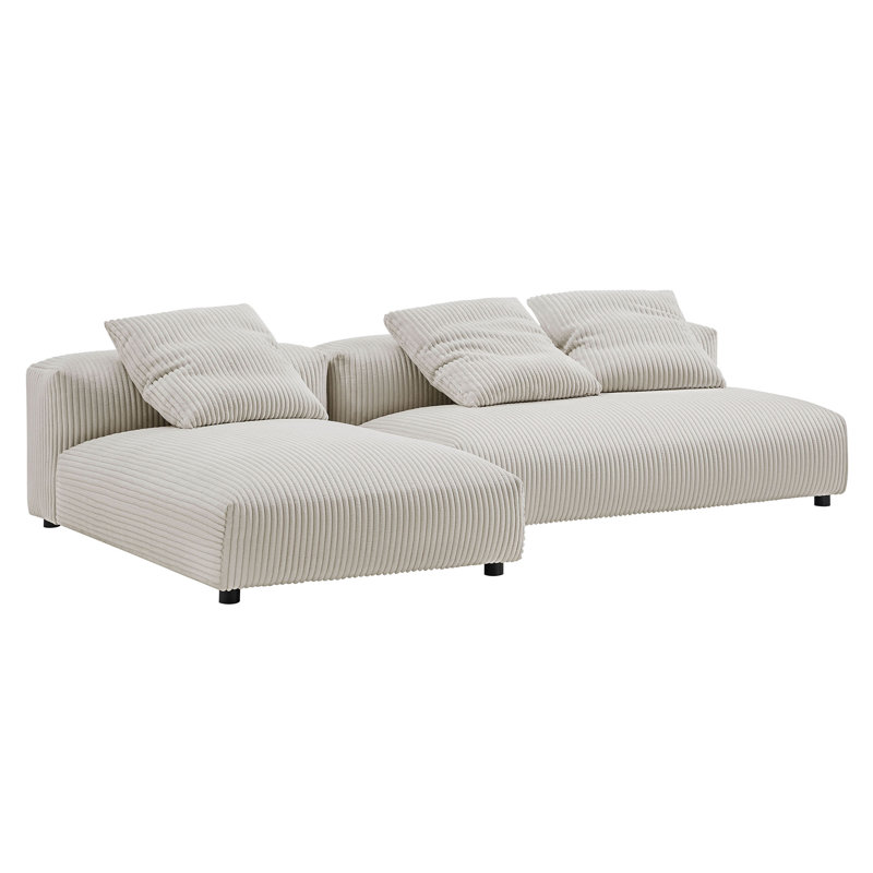 Solace 2-Piece Modular Upholstered Sectional Sofa With Chaise, Almond Corduroy