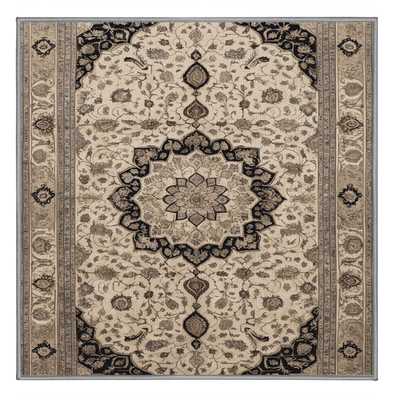 Tapis persan gris lavable à la machine, Carré 4 pi