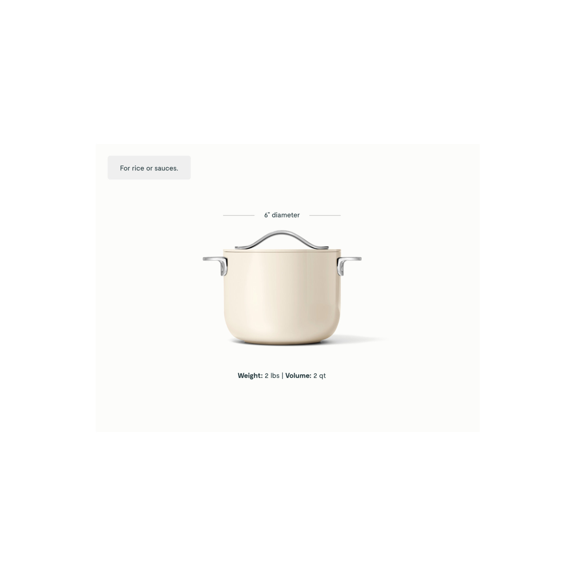 Caraway Nonstick Ceramic Petite Cooker W/ Lid, Cream, 2 quarts