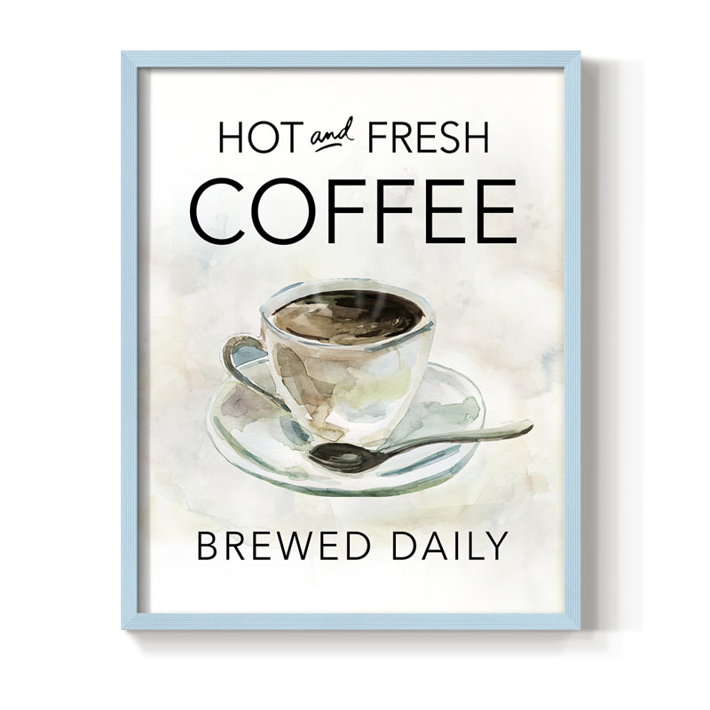 «Hot and Fresh Coffee», reproduction encadrée - bois massif, H 21 po x l 17 po, Bleu
