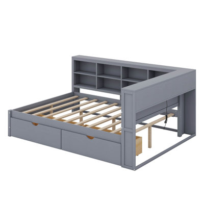 Wooden Full Size Daybed With 2 Drawers, Daybed With Storage Shelf And USB Charging Ports