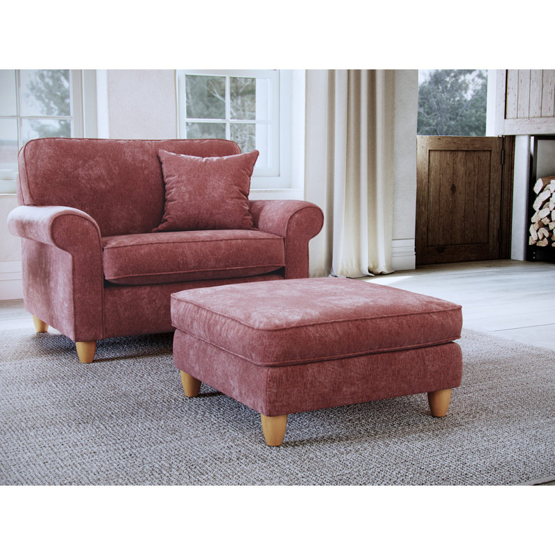 Clarkfield Slub Chenille Upholstered Footstool, Red