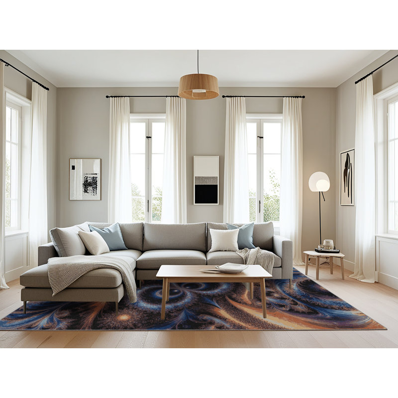 Machine Washable Space Purple Area Rug, Rectangle 8' x 12'