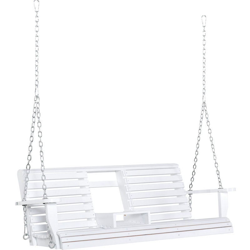 3 balancelles de véranda en bois avec porte-gobelets, table basse pliante et capacité de 440 lb, balançoire de patio en bois blanc protégé, table, poids de style classique