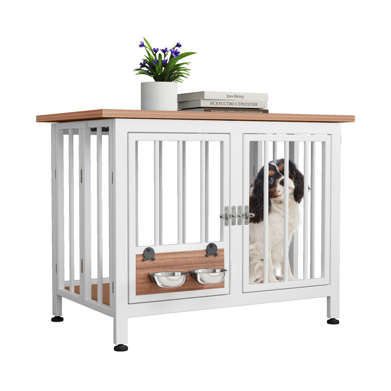 Foldable Pet Crate End Table, Brown/White, 24.8" H x 33" W x 20" D